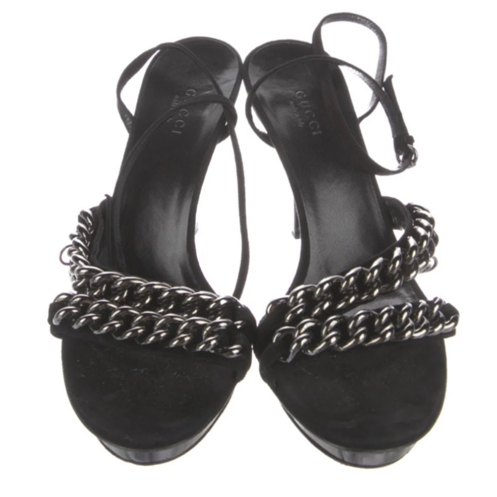 Authentic Gucci Gun Metal Chain Black Heels